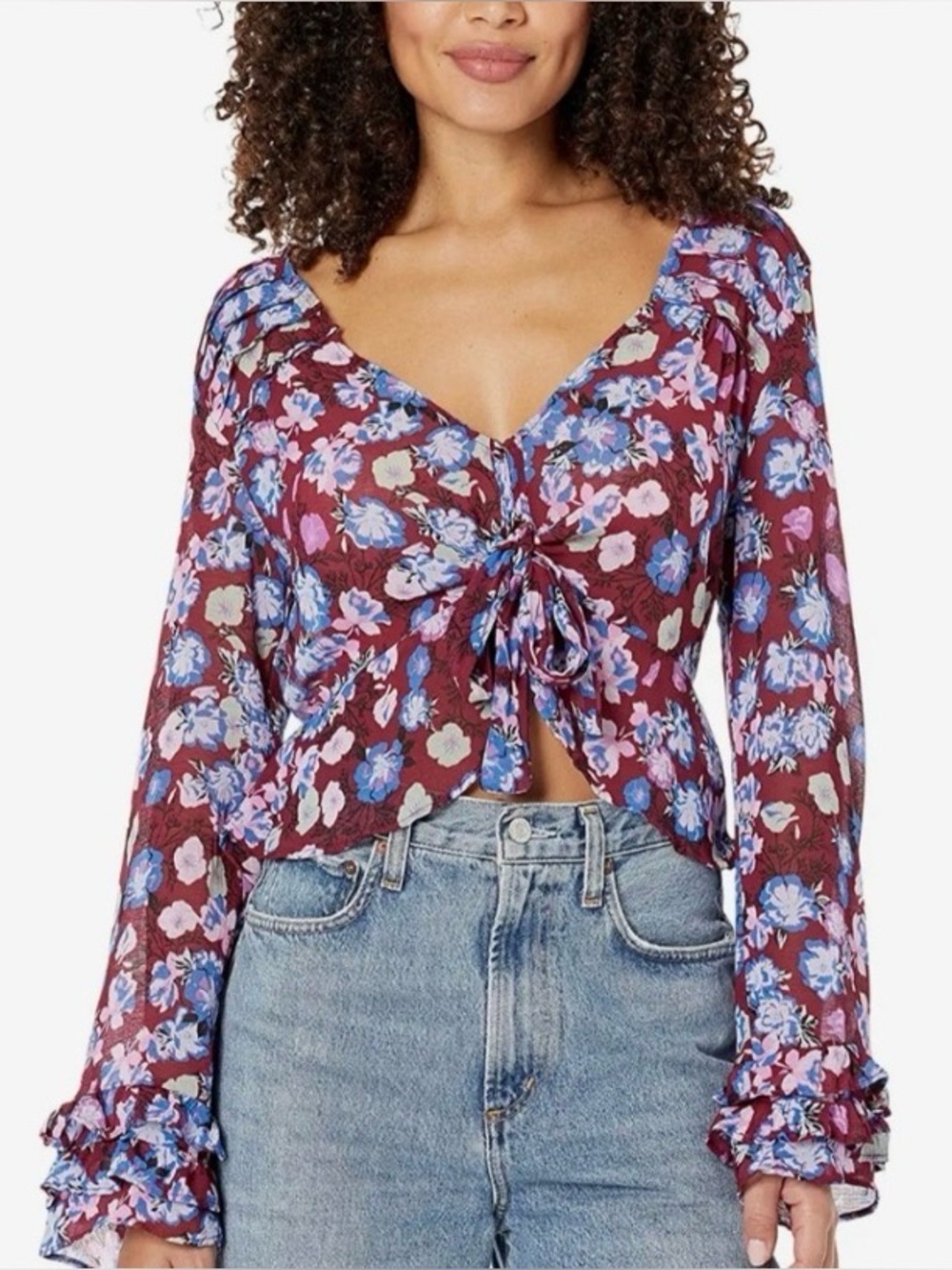 Free People | Red/Pink/Purple Floral Print Maybel Shiraz Combo Blouse Sz Large